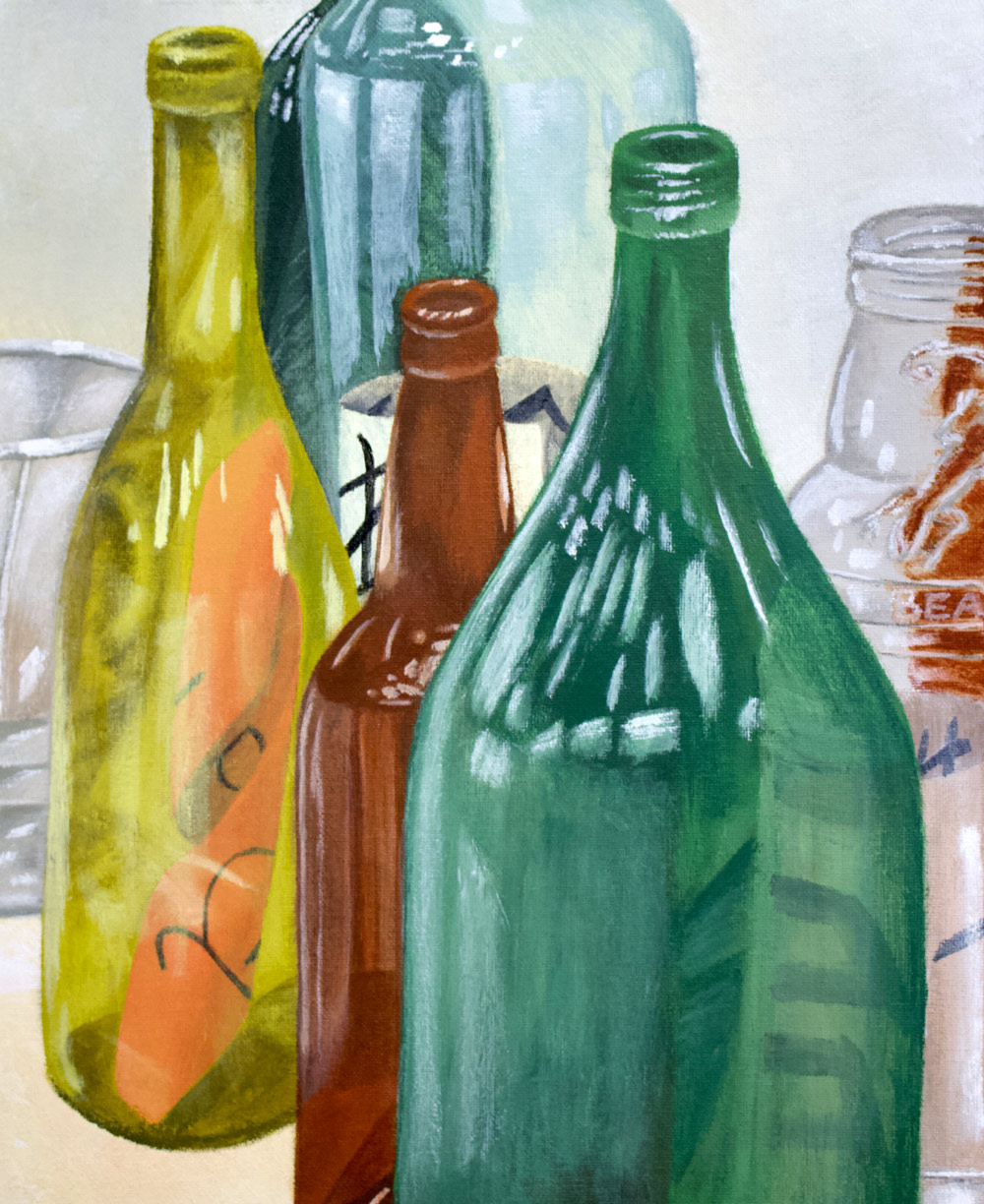 Painting of glass bottles.