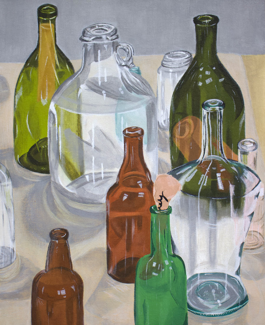 Glass bottle painting created by a studio arts student. 