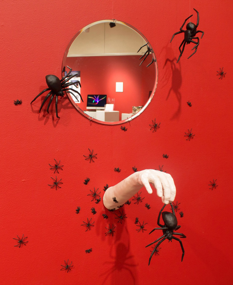 Spider phobia ceramic display created by a student. 