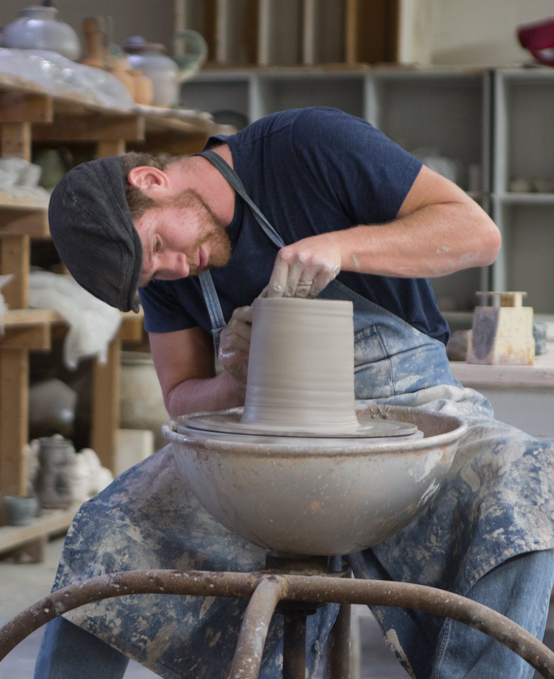 Andrew Steingass, adjunct instructor of art, works with clay in the Wilson Art Center at Ohio Northern University.