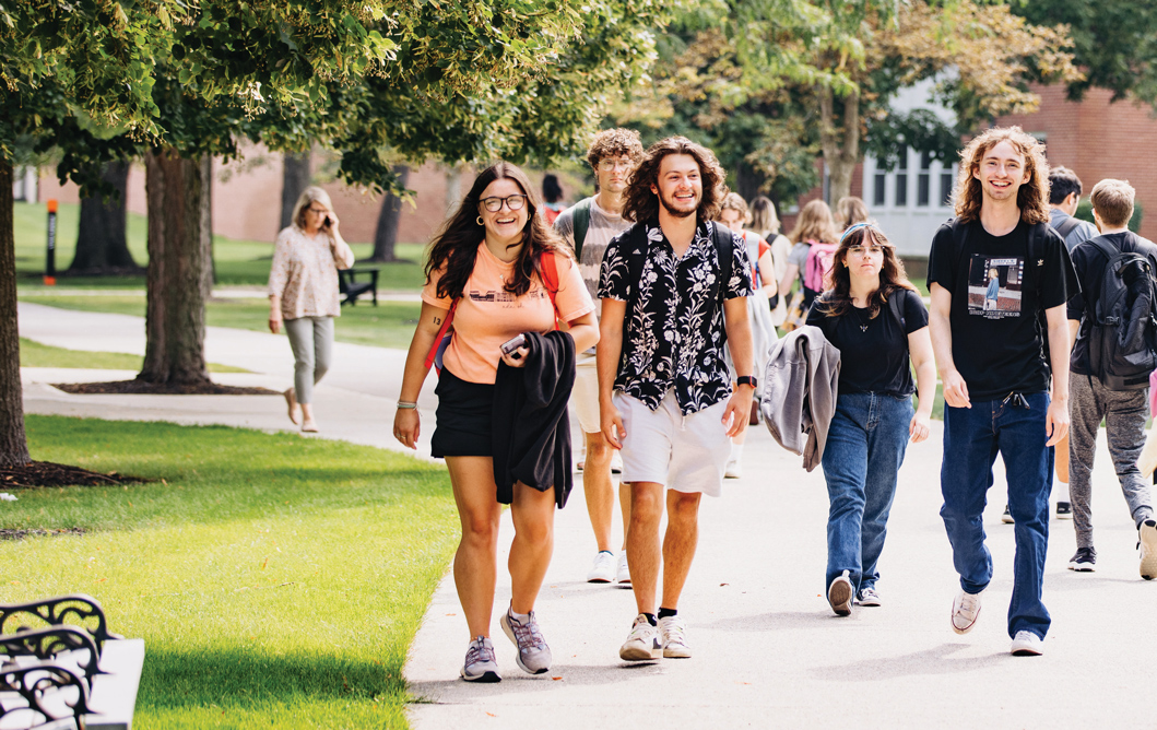 students walking around on campus
