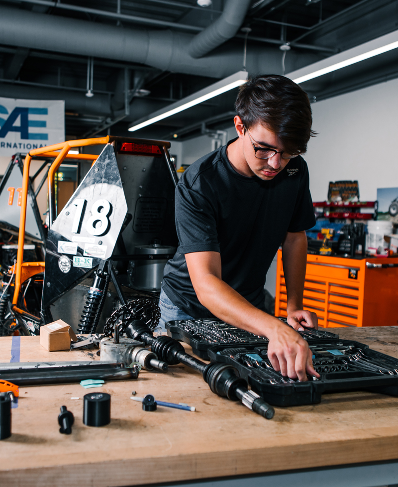 Engineering student working in the lab