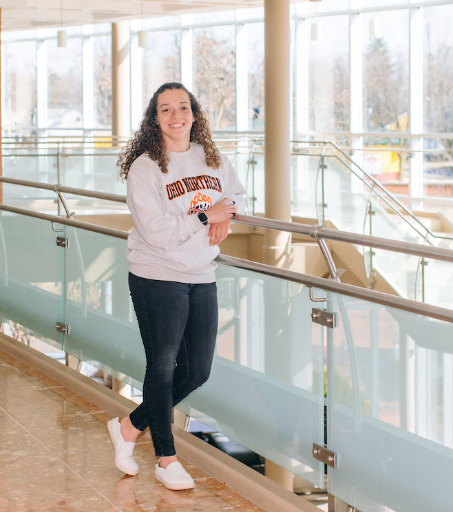 Business student in the business building