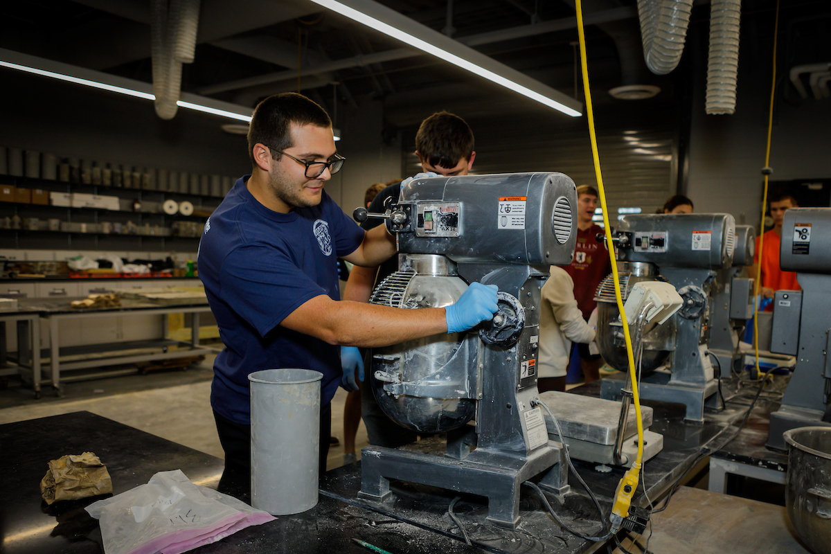 Mixing concrete in lab