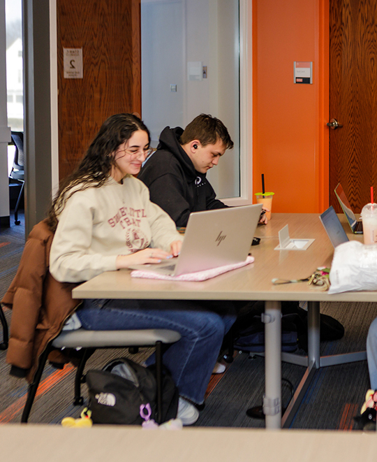 Photo of ONU student at a table on their laptop