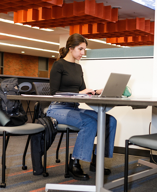 Photo of a ONU female student working on her laptop