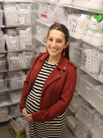 Photo of Lydia in the Pharmacy stock room