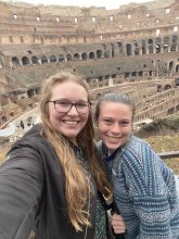 Photo of Alexis and Hayley posing in front of historicla site